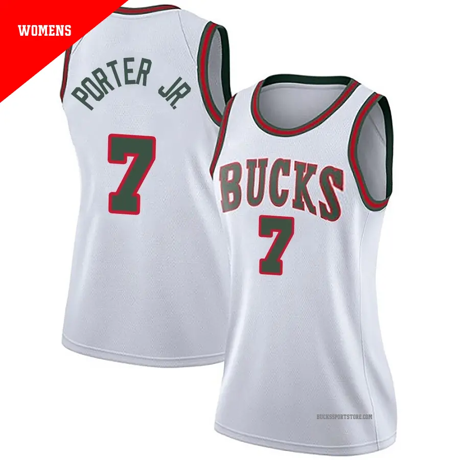 ＃7 Women's Kevin Porter Jr. Milwaukee Bucks White Swingman Fashion Hardwood Classics Jersey