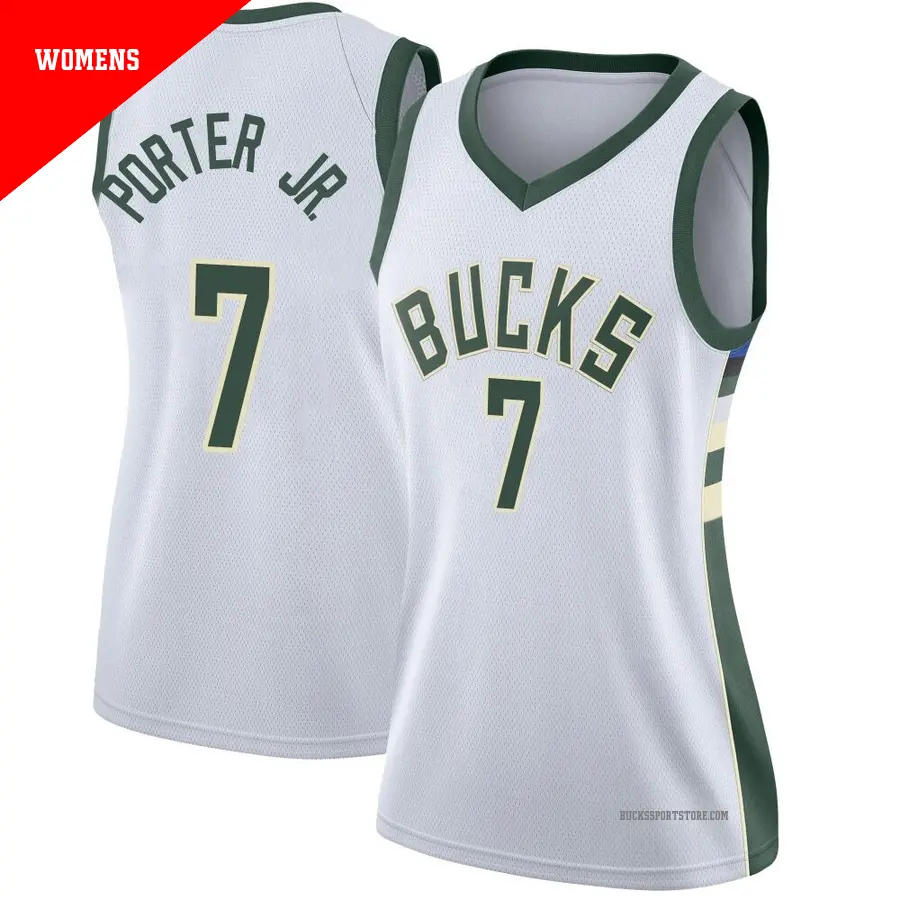 ＃7 Women's Kevin Porter Jr. Milwaukee Bucks White Swingman JerseyAssociation Edition