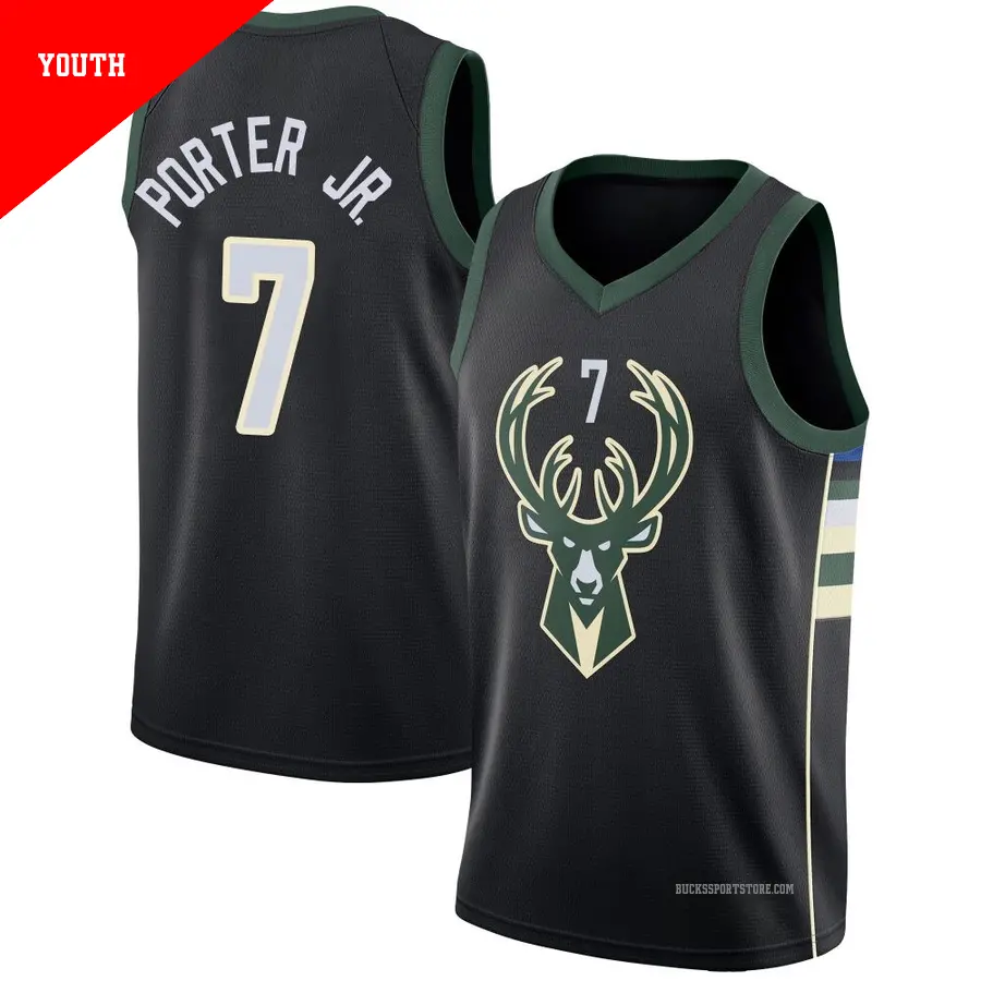 ＃7 Youth Kevin Porter Jr. Milwaukee Bucks Black Swingman Jersey Statement Edition
