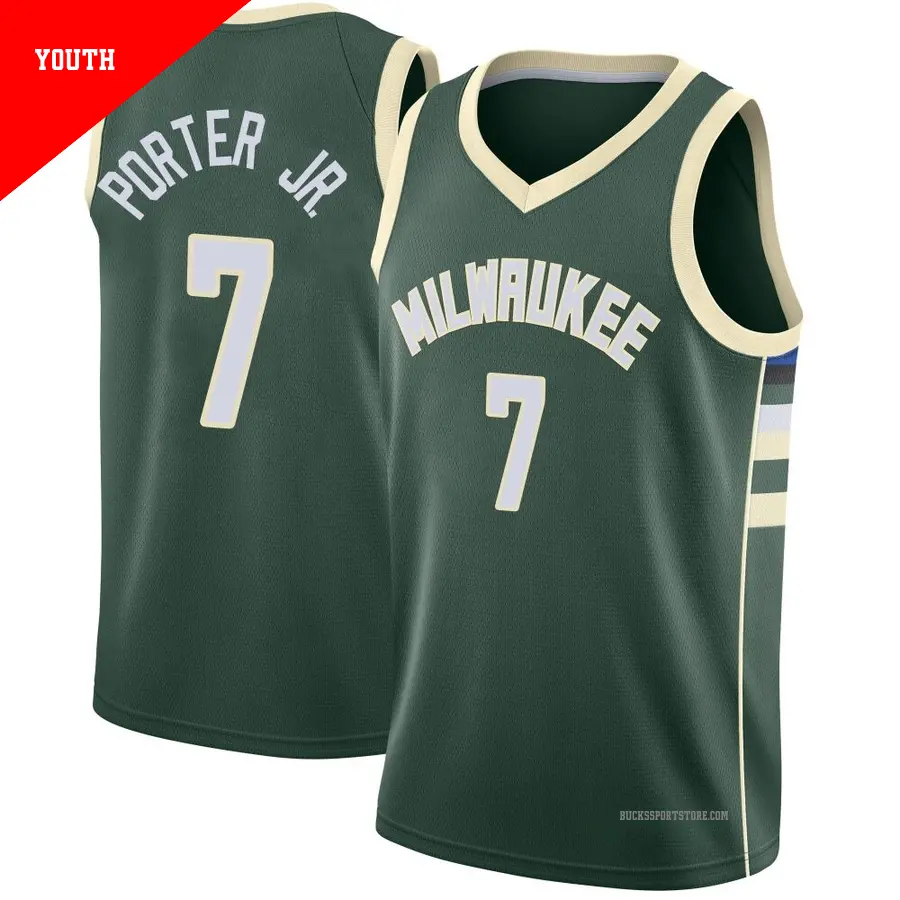＃7 Youth Kevin Porter Jr. Milwaukee Bucks Green Swingman Jersey Icon Edition