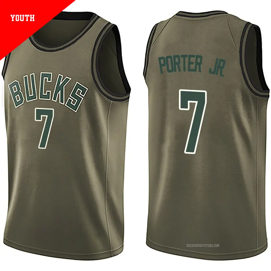 ＃7 Youth Kevin Porter Jr. Milwaukee Bucks Green Swingman Salute to Service Jersey