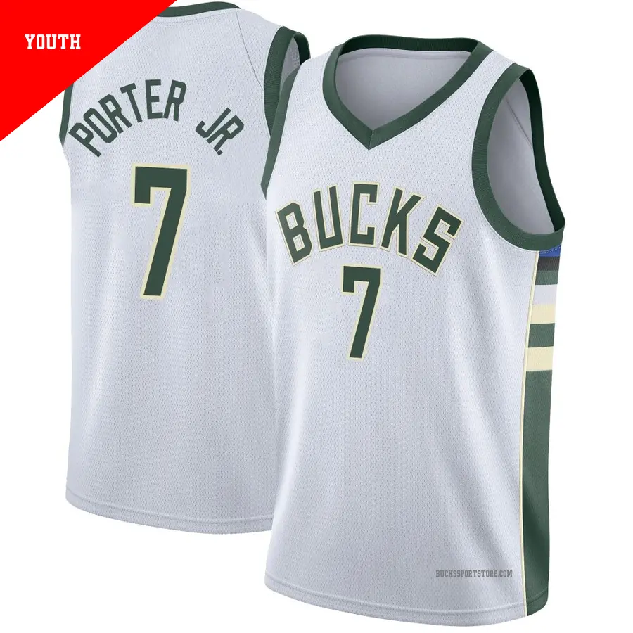 ＃7 Youth Kevin Porter Jr. Milwaukee Bucks White Swingman JerseyAssociation Edition