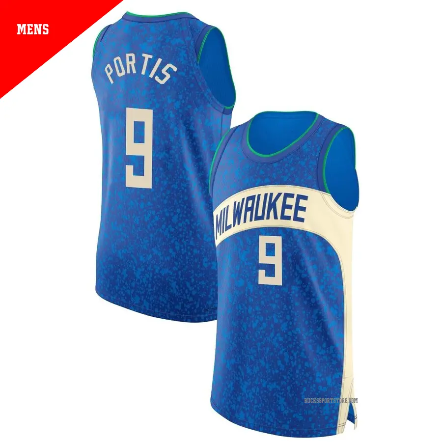 ＃9 Men's Bobby Portis Milwaukee Bucks 2023/24 Authentic Blue City Edition Jersey